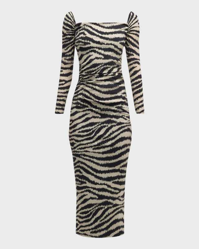 Square-Neck Animal-Print Bodycon Midi Dress